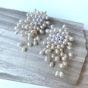New ~ Anthropologie BHLDN Pearl Wire Cluster Earrings